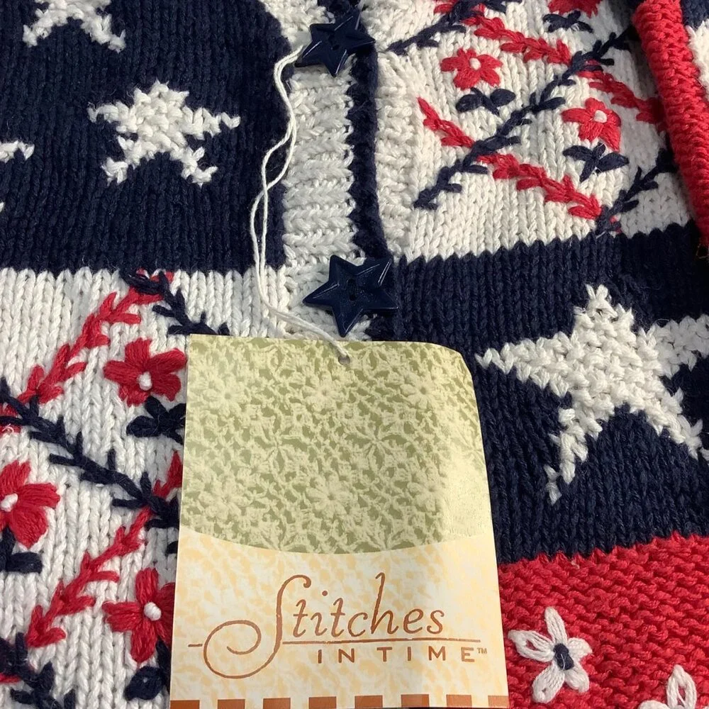 NWT Vintage Stitches in Time 90s Cardigan Women’s 1X Patriotic Granny Core USA - Picture 5 of 12